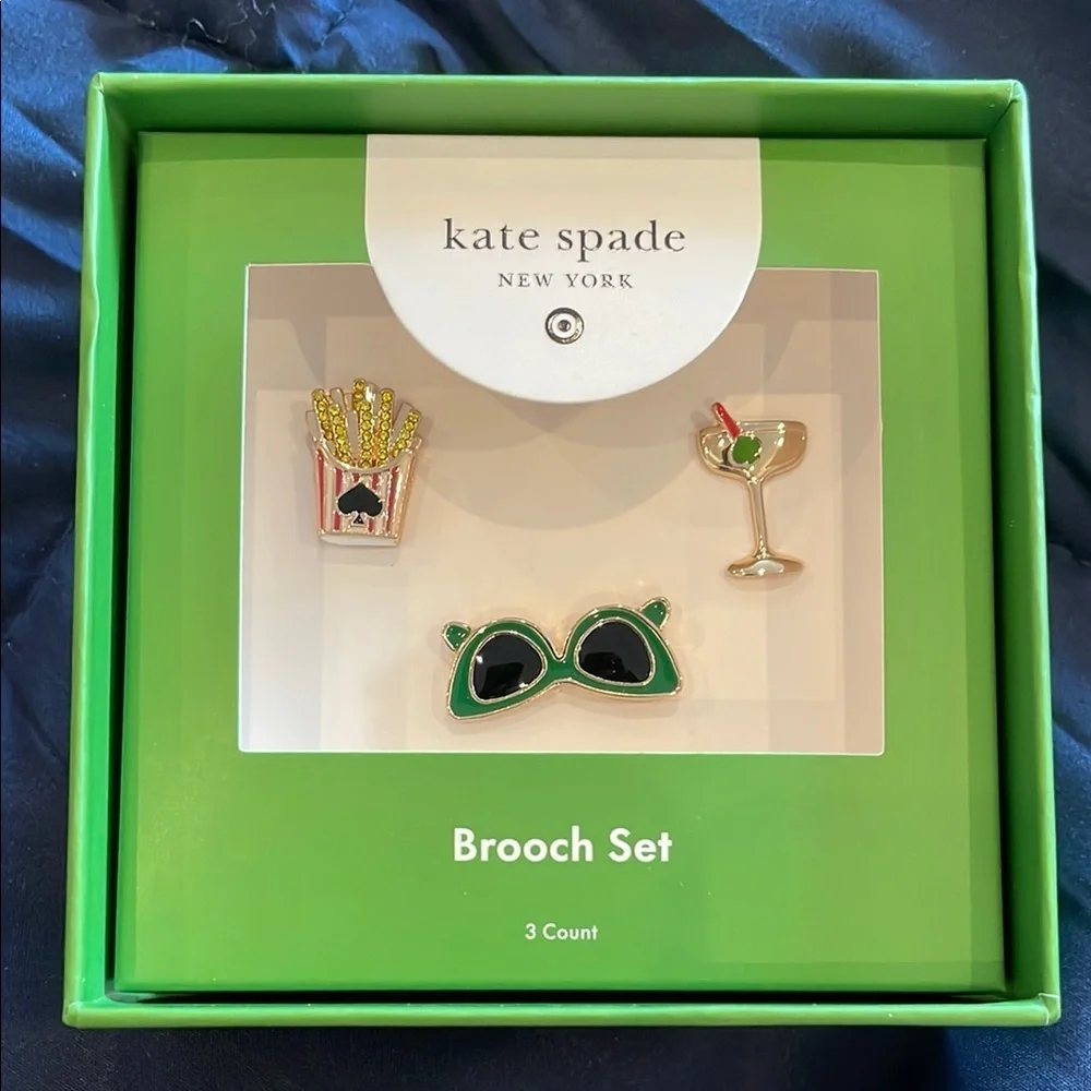 Kate Spade Brooch Set – French Fries, Martini & Sunglasses Pins (3 Pc) NWT